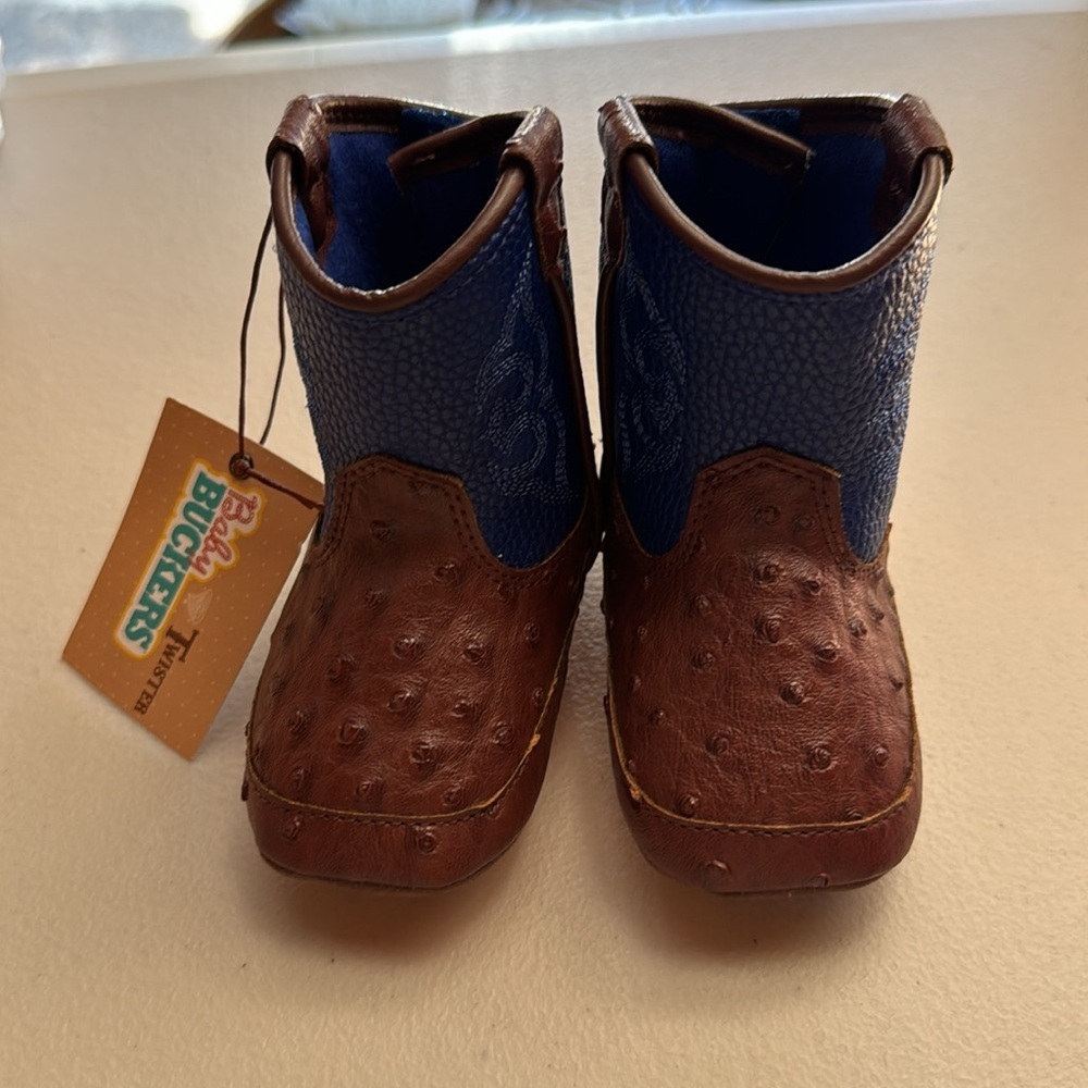 Twister – Western Infant Faux Ostrich Booties ( Blue ) Size 1-2 - Picture 2 of 7